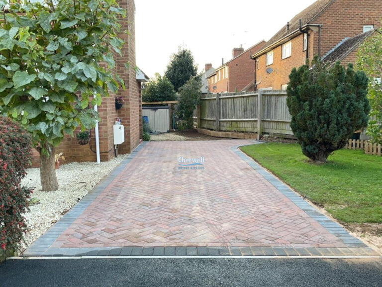Block Paved Driveway with Sleepers for Flower-Beds in Byfield