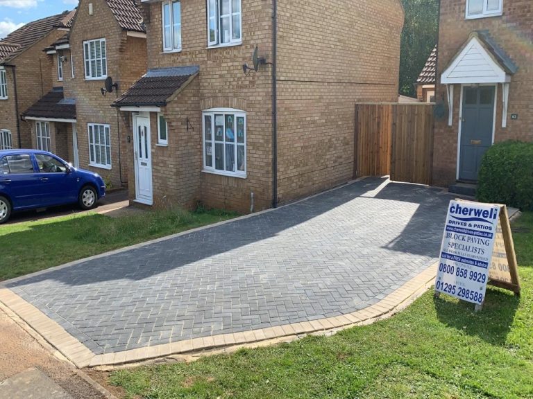 Block Paving Driveway with New Gate and Pillars in Middleton Cheney