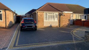 Charcoal Block Paving Driveway with Double Buff Border in Middleton Cheney