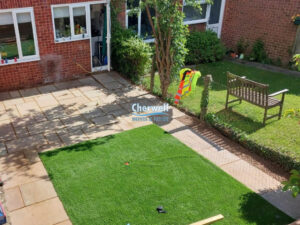 Indian Sandstone Patio with New Fence and Gate in Banbury