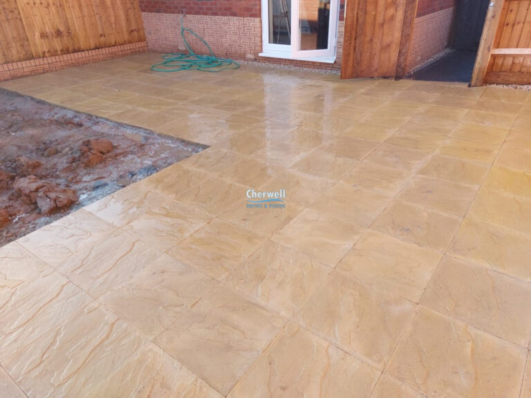 Patio with Buff Riven Slabs in Shipston-on-Stour