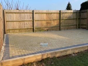 Raised Patio with Buff and Charcoal Block Paving in Banbury, Oxfordshire