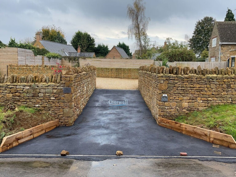 Tarmac Driveway with Sleeper Retaining Walls in Banbury